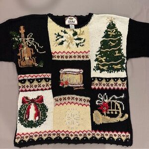 VTG 90s Christmas Tiara International Sweater Chunky Granny Funny Ugly Sweater L